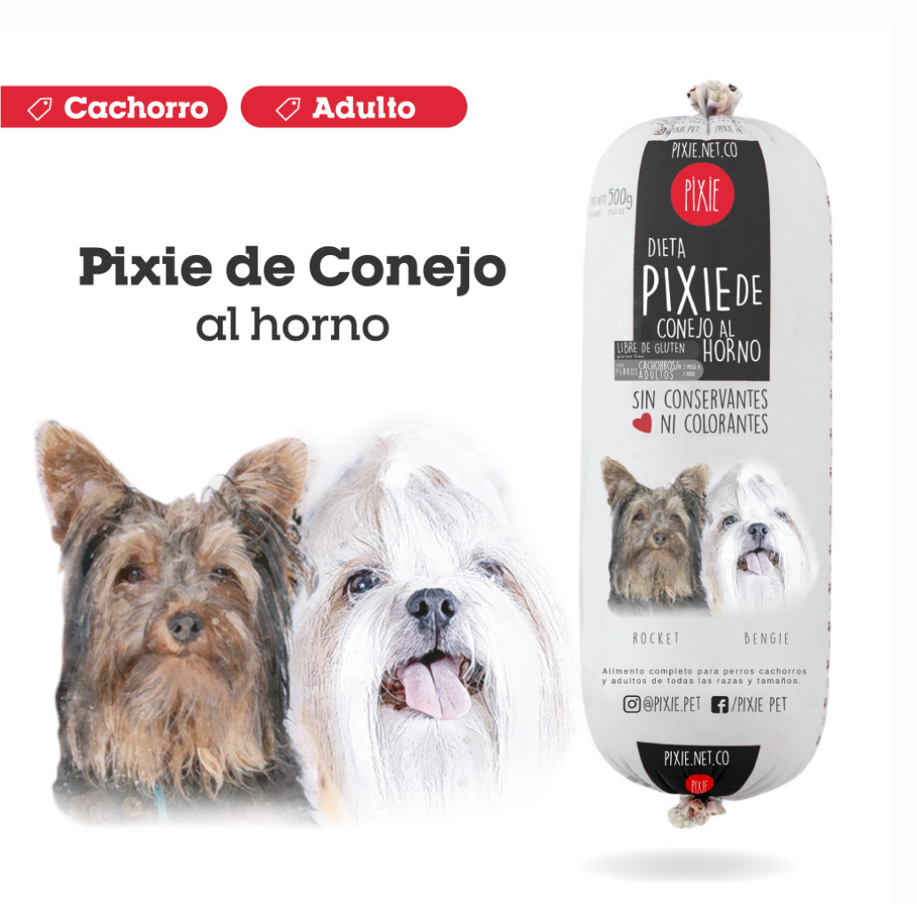 PIXIE® DE CONEJO AL HORNO PARA PERROS CACHORROS Y ADULTOS 500 G
