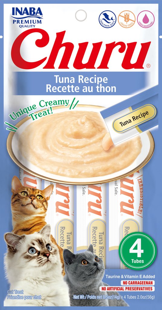 INABA® CAT SNACK CHURU TUNA-ATÚN 56 gr (4 tubos de 14 gr)