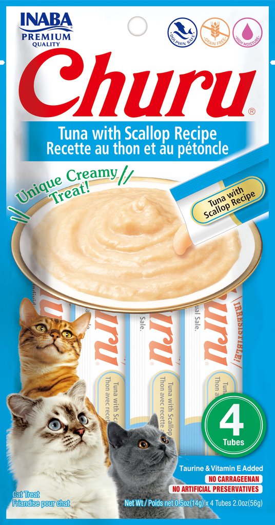 INABA® CAT SNACK CHURU ATÚN Y VIEIRA (4 TUBOS DE 14 GR)