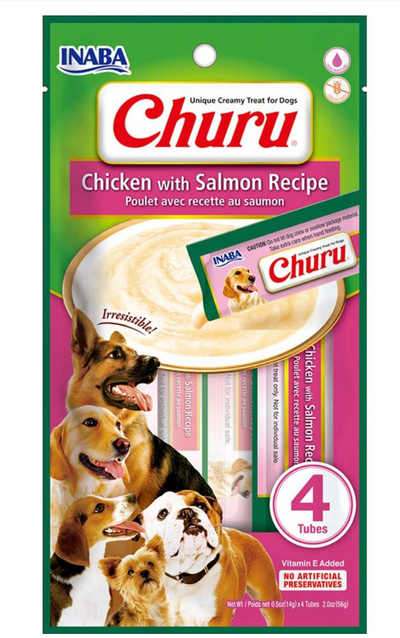 INABA® DOG CHURU® Chicken with Salmon Recipe (4 tubos de 14 g c/u) 56 g