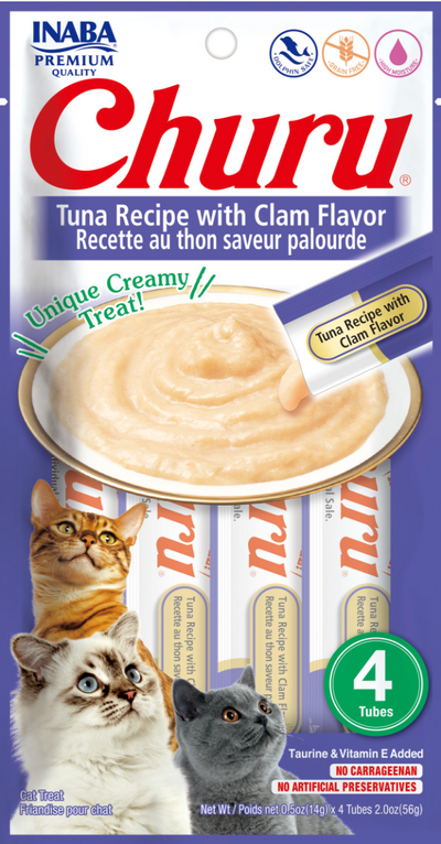 Inaba® Cat Snack Churu Tuna Recipe With Clam Flavor (4 Tubos De 14 Gr)