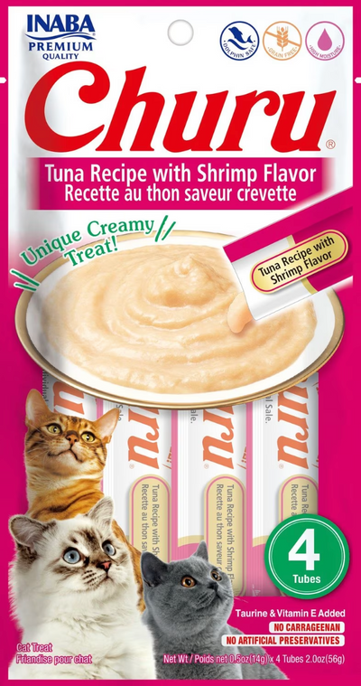 Inaba® Cat Snack Churu Tuna Recipe With Shrimp Flavor (4 Tubos De 14 Gr)