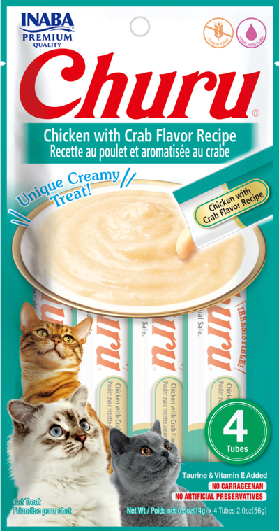 Inaba® Cat Snack Churu Chicken With Crab Flavor Recipe (4 Tubos De 14 Gr)