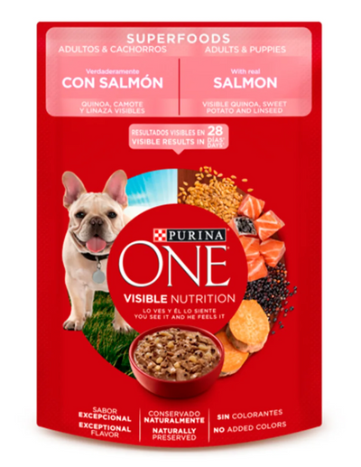 PURINA® ONE® Super Nutrientes Salmón Adultos y Cachorros 85 g