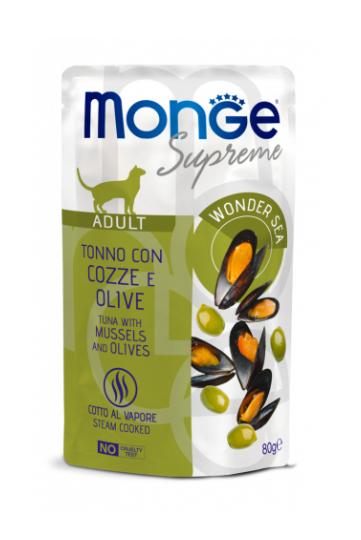 Monge® Supreme Adult Cat Tonno con Cozze Tuna with Mussels and Olives 80 g