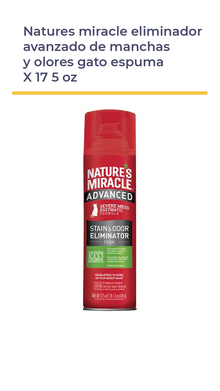 NATURES MIRACLE Eliminador avanzado de manchas y olores Gato - Espuma x 17.5 oz