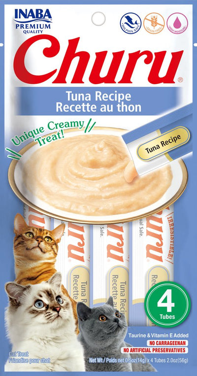 INABA® CAT SNACK CHURU TUNA-ATÚN  56 gr (4 tubos de 14 gr)
